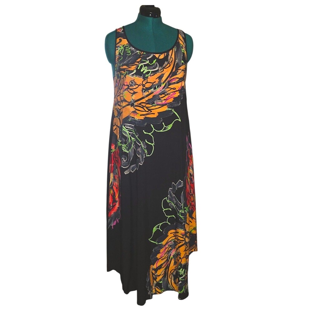 Ulla Popken Abstract Painterly Print Sleeveless Maxi Dress 12/14 Wild Bright